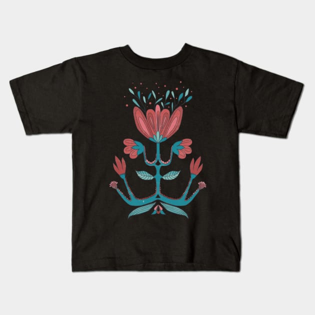 Scandi Flower Red Kids T-Shirt by Sybille